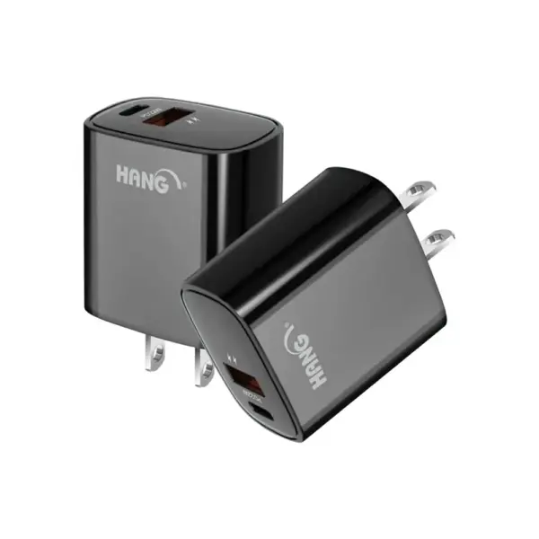 HANG C62 22W PD+QC 雙口多兼容快充 超快充電器[黑色款]