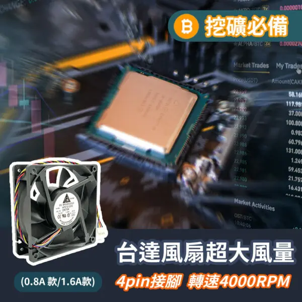 挖礦必備台達風扇超大風量0.8A/1.6A