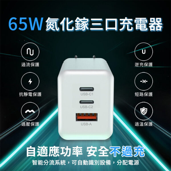 小米-65W氮化鎵三口充電器