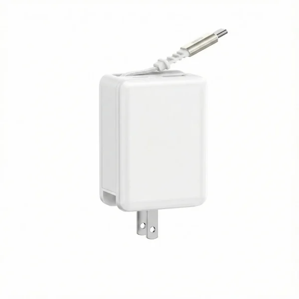 【LC科技】雙孔帶伸縮線42W摺疊氮化鎵快充充電器