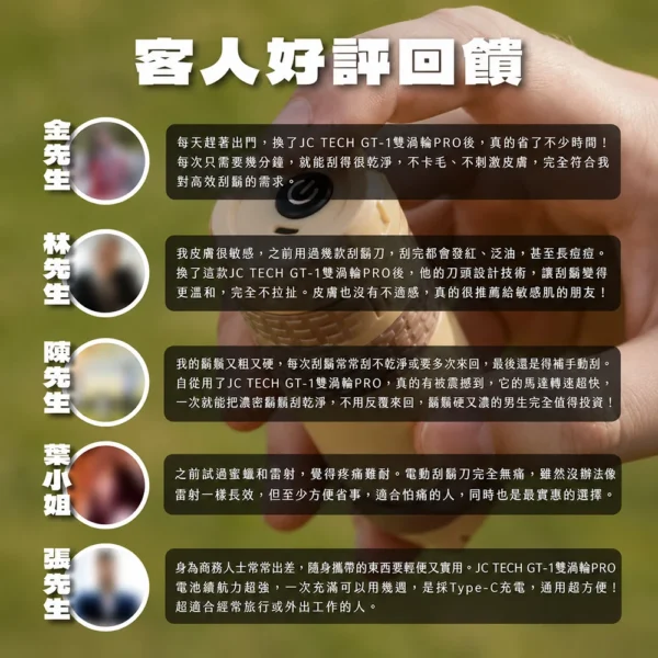 JC TECH. GT-1 雙渦輪 PRO 電動刮鬍刀禮盒｜附硬殼收納包